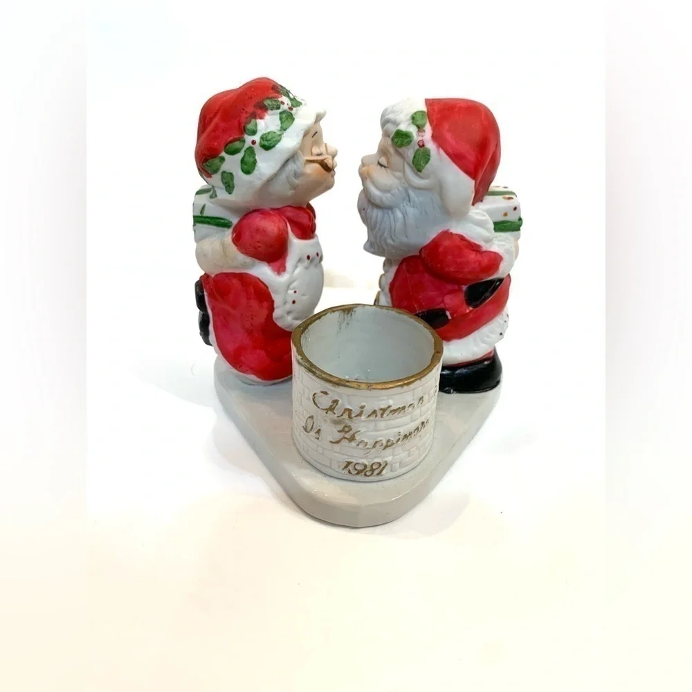 Jasco Christmas Happiness 1981 Figurine Candle Holder Mrs Santa Claus Bisque vtg
